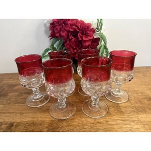 Vintage Ruby Flash Kings Crown Goblets Holiday Barware‎ Set MCM Bar Cart Hosting